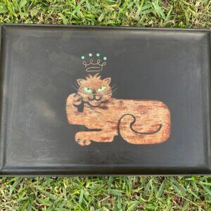 VTG Couroc Bar Tray MCM King Lion Tiger Kitty Cat Crown Jewels Platter